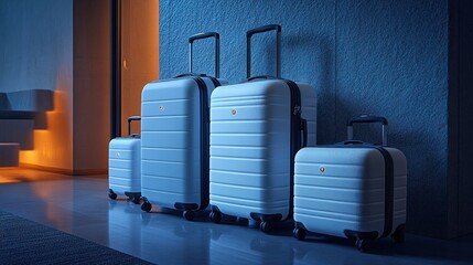 Hotel luggage, night, hallway, travel, ready
