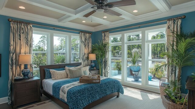 Bedroom with double-door access to a connected sunroom, allowing effortless movement and relaxation.