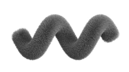 Spiral or Twist black and gray fur or fluffy fabric tangled. Abstract fur made of flowing fabric or yarn tangled. Object PNG file. 3D Illustration.