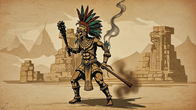 Ancient Civilization Aztec Warrior Animation Exploring Lost City Ruins History