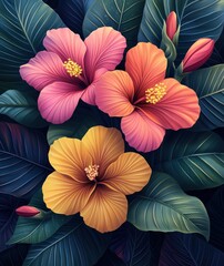 Obraz premium Vibrant Tropical Flower Bouquet Abstract Illustration Bright Colors Floral Design Endocrinology Anatomy Health