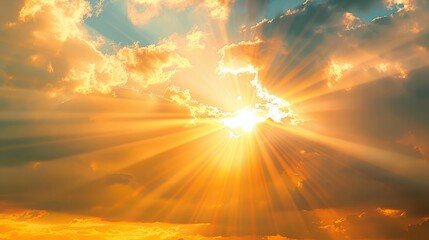 Abstract Orange Retro Sun Rays on Sky Background Illustration