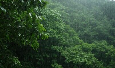 Fototapeta premium Rainy Day in Lush Green Forest Hillside