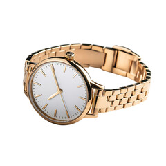 A Sleek and Stylish Women's Watch with Gold and White Dial Isolated on Transparent Background