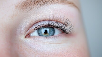 Obraz premium Close-up of woman's eye with eyelash extensions