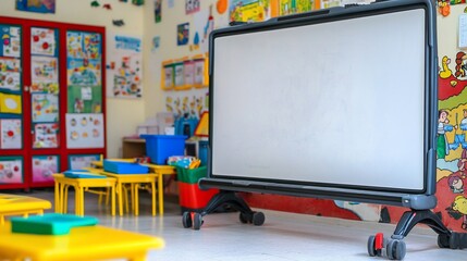 Preschool classroom whiteboard lesson colorful walls
