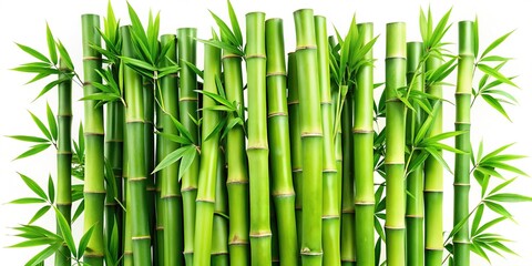 Isolated Green Bamboo Stalks on Pure White Background - Perfect for Design Projects