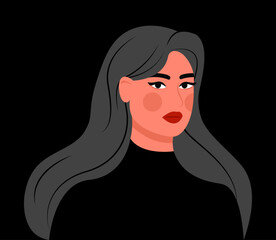 grey haired woman portrait, black isolated, flat style vector illustration