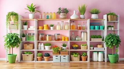 Organized Pink Pantry:  Stylish Storage Solution for Bottles, Containers & Boxes