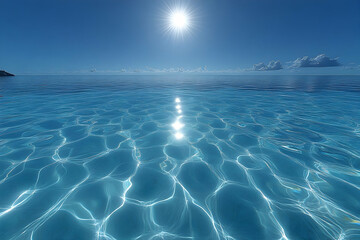 Azure Ocean Shimmers Under Bright Sunlight With Ripples and Waves Creates Serene Seascape With Clear Blue Water and Distant Horizon In Tropical Location