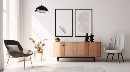 Minimalist Interior Design Scene with Black Framed Picture and Natural Lighting