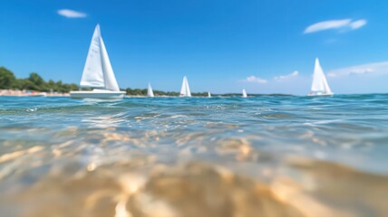 Obraz premium Partially Submerged View of Sailboats on a Sunny Day