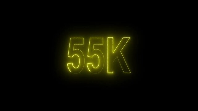 Glowing neon line with 55k Ultra HD video technology icon isolated on black background 55K subscribers modern animation banner design