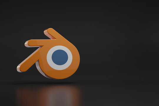 Buenos Aires, Argentina - February 22nd, 2025: Three-dimensional logo of the Blender software with copy space. 3d illustration.