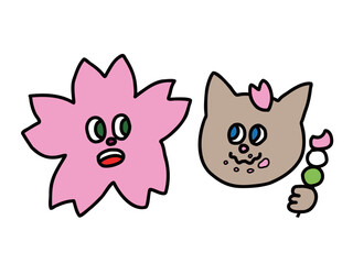 桜と花より団子猫イラスト