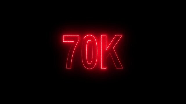 Glowing neon line with 70k Ultra HD video technology icon isolated on black background 70K subscribers modern animation banner design