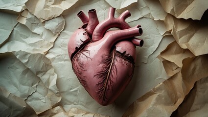 Heart resting on a textured paper background