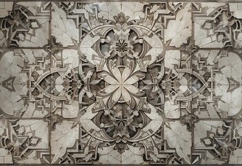 Naklejka premium Intricate Stone Carving Pattern with Floral and Geometric Elements