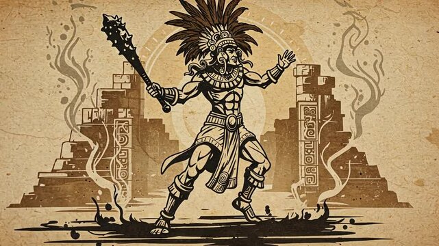Epic Aztec Warrior Animation with Historical Tribal Culture Background