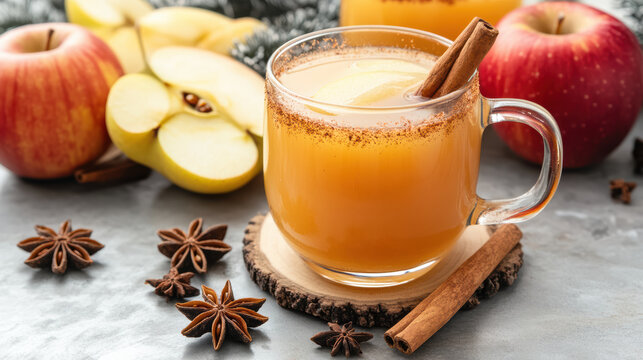 Warm spiced apple cider with cinnamon and star anise, perfect for winter