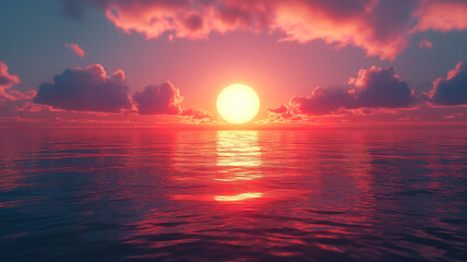 Gorgeous sunrise scene with the first rays of light shining over the serene sea horizon