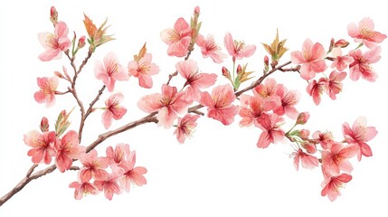 A delicate watercolor illustration of cherry blossom branches in soft pink hues.