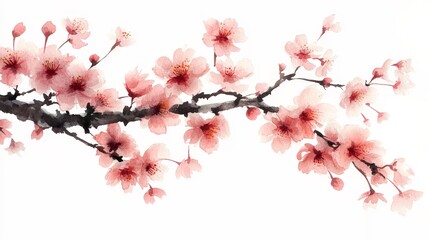 A delicate watercolor illustration of cherry blossom branches in soft pink hues.