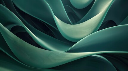 Elegant Abstract 3D Waves &ndash; Smooth Flowing Green Curves