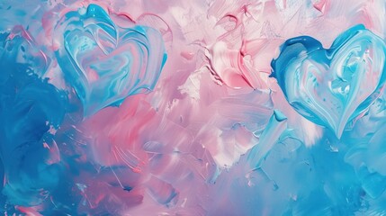 Romantic Abstract Heart Painting &ndash; Pink and Blue Swirl Art