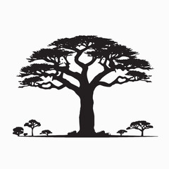 Baobab Tree Silhouette in African Wilderness Scene