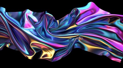 Iridescent Metallic Fabric &ndash; Abstract Flowing 3D Silk Waves
