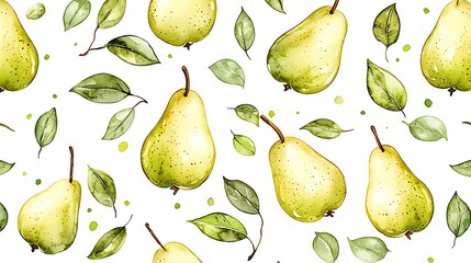 Obraz premium Watercolor style nature design top view of vibrant pears in fresh environment