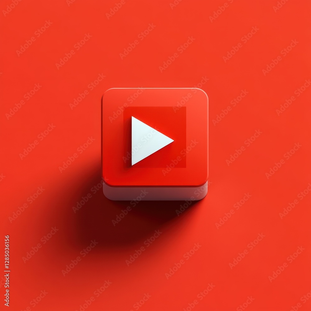 Poster Minimalistic Floating Icon of Presentation Software on Vibrant Red Background with Copy Space
