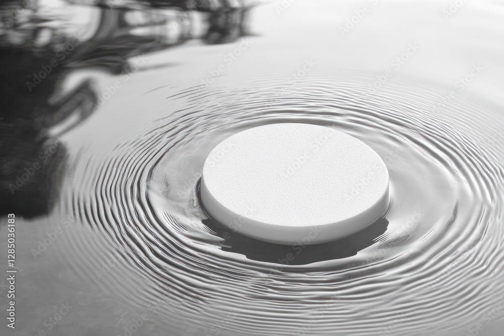 Poster white circle on clear water surface with gentle ripples and sunlight minimalist background for produ