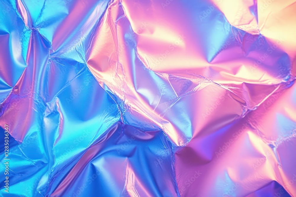Poster holographic foil background abstract dynamic textures in retro futurism style with pink and blue hue