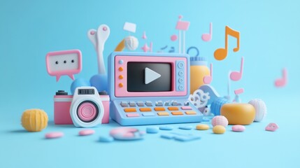 Content Creator Video Production Live Streaming Podcast Studio Icons Camera Microphone Social Media Network