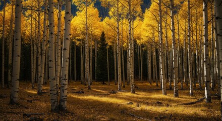 Obraz premium Aspen Tree Forest in Autumn with Golden Leaves and Sunlight