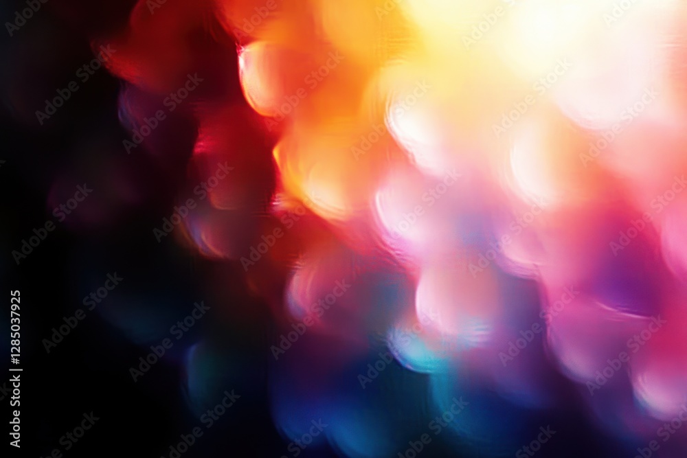 Leinwandbilder Vibrant Abstract Light Refraction with Gradient Colors and Bokeh Overlay on Dark Background