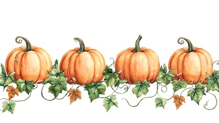 Harvest festival pumpkin display autumn vibes watercolor style art seasonal decoration