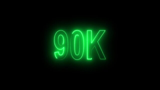 Glowing neon line with 90k Ultra HD video technology icon isolated on black background 90K subscribers modern animation banner design