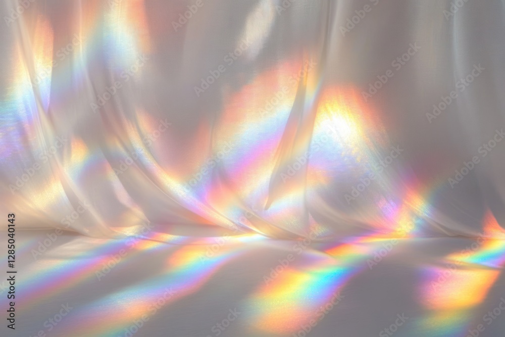 Poster ethereal light reflection rainbow overlay effect on white surface minimalist photographic abstract