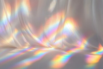 Ethereal Light Reflection Rainbow Overlay Effect on White Surface Minimalist Photographic Abstract