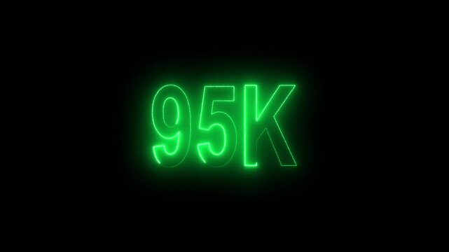 Glowing neon line with 95k Ultra HD video technology icon isolated on black background 95K subscribers modern animation banner design