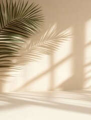 Tropical Palm Leaf Shadows on Beige Surface Abstract Minimalist Background