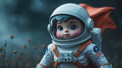 Adorable cartoon representation of a little astronaut superhero.