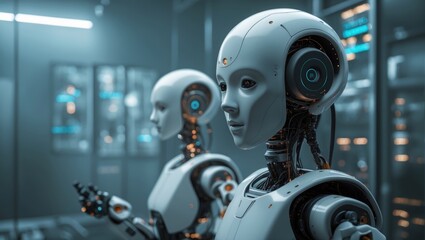 Fototapeta premium Automated process management system using robotics. Idea of machine intelligence.