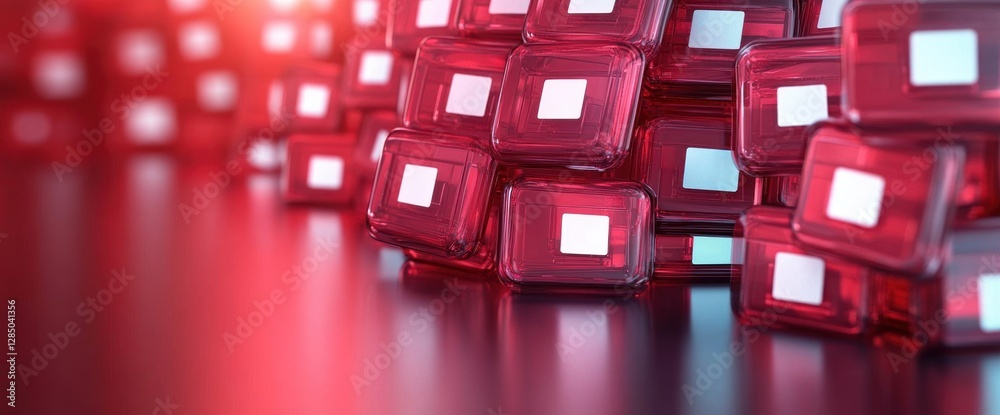 Leinwandbilder glossy database icons in red and white heap with copy space