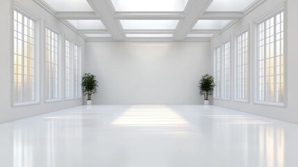 Obraz premium Bright white minimalist interior gallery space empty room modern architecture design clean exhibition display
