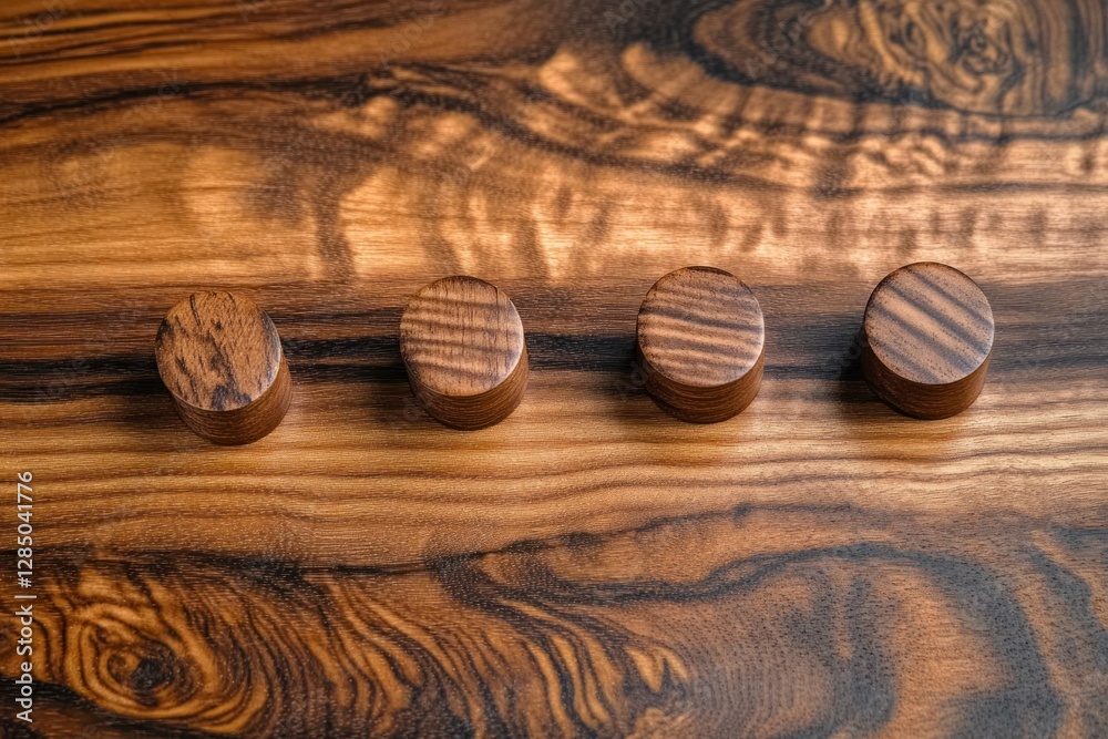 Poster elegant wood texture of polished walnut dining table with beautiful grain and dowels in minimalist d