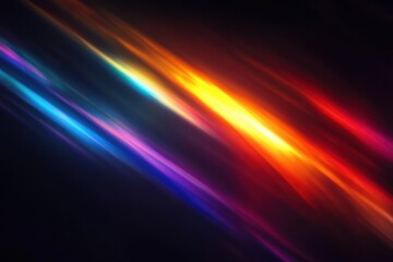 Colorful Rainbow Light Rays with High Contrast in Dark Background Blur Effect for Creative Photo Overlay and Vintage Style Design